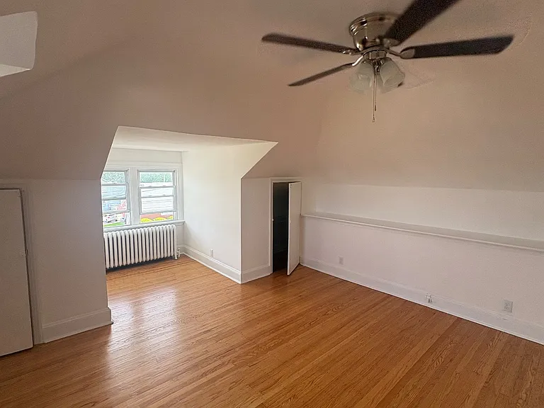 Living space, storage closets, built in shelf, new ceiling fan