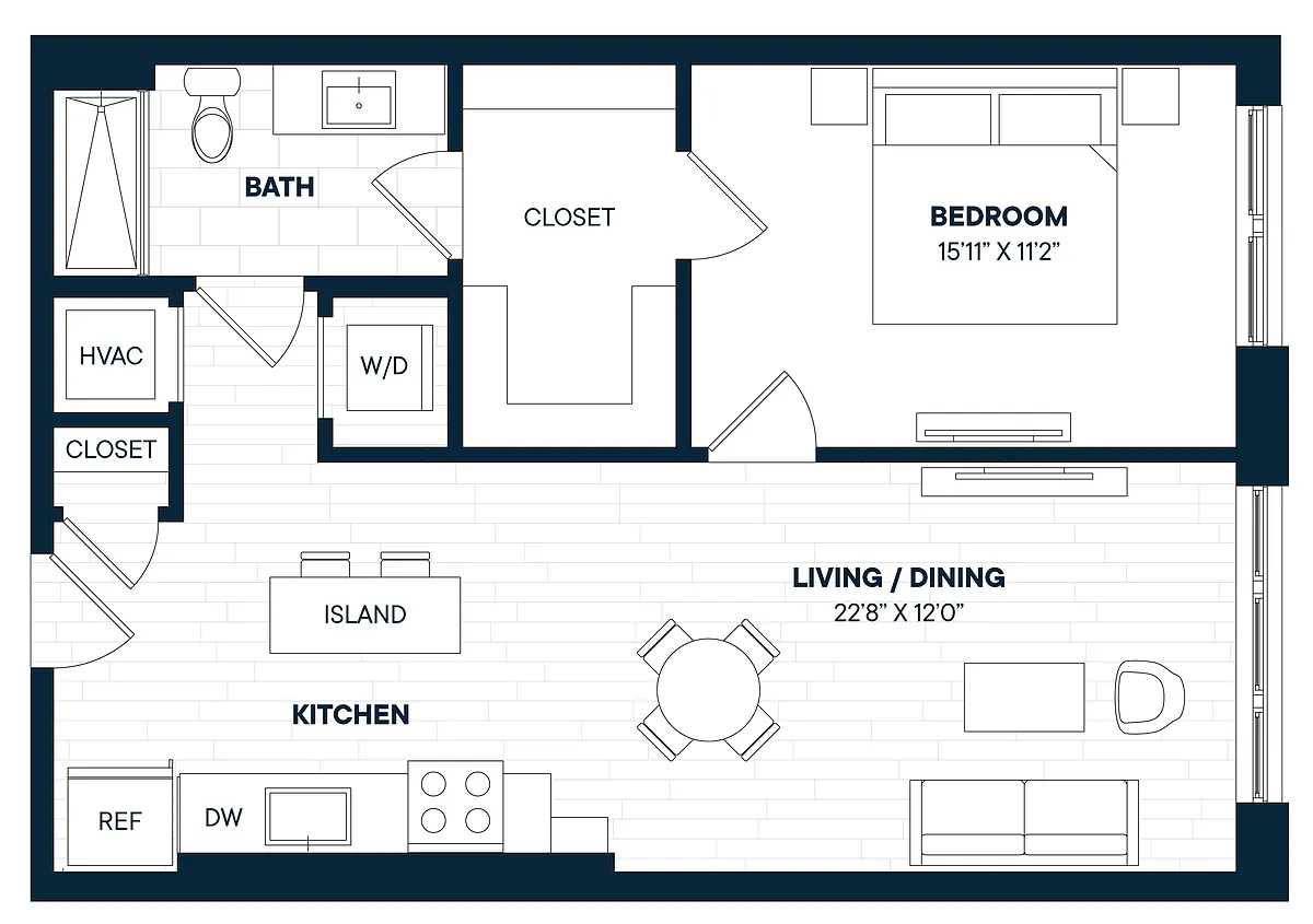 Floor plan 1 Bed 1 Bath-A13-C