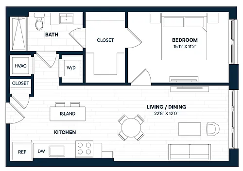 Floor plan 1 Bed 1 Bath-A13-C