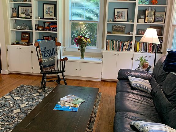 Living room with built-in bookshelves