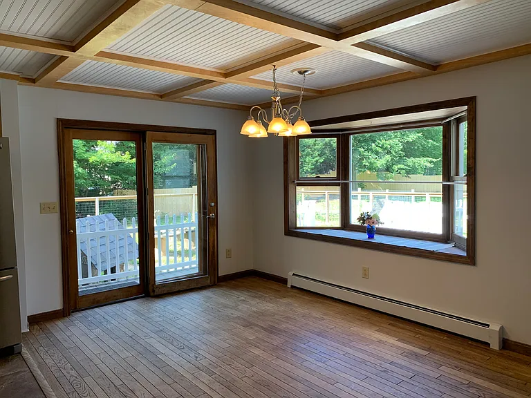 Bay window and french doors.