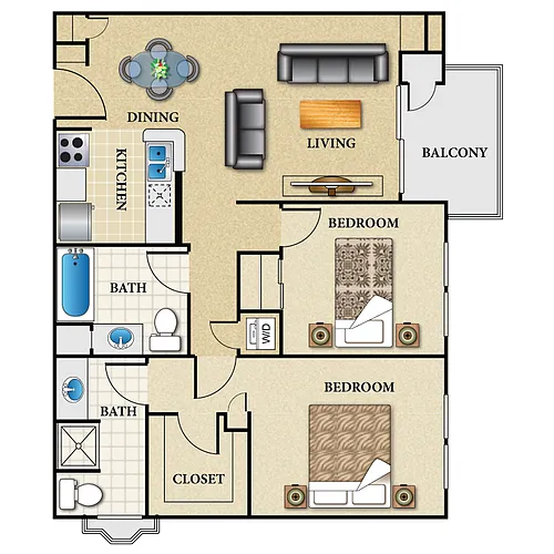 Floor plan Plan D 2 Bed 2 Bath