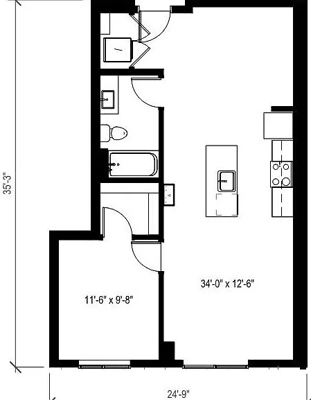 Floor plan 1 Bed/1 Bath-A21.1