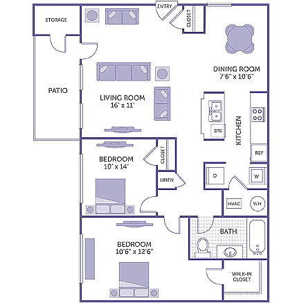 Floor plan 2 Bedroom 1 Bath Plan A