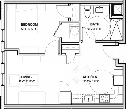 Floor plan 1 Bedroom 60 Percent AMI