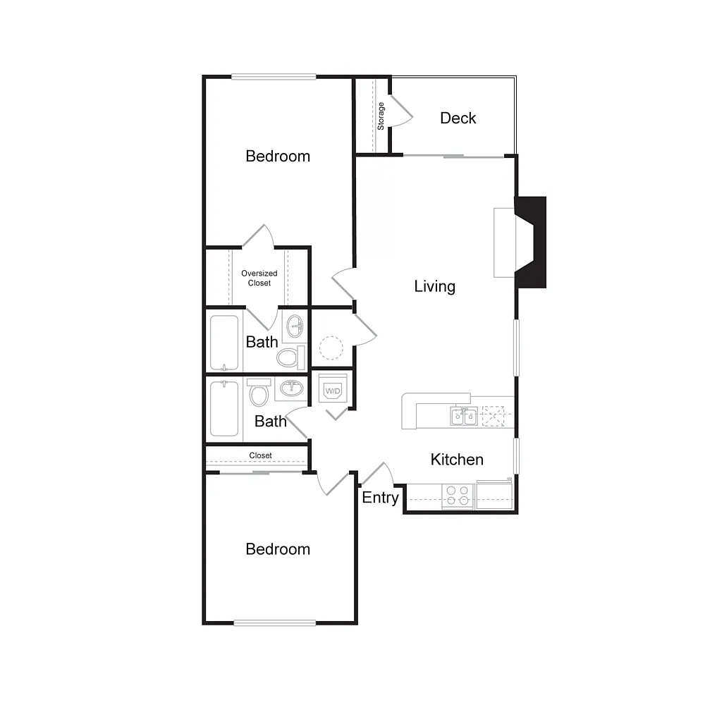 Floor plan Two Bedroom, Two Bathroom (930 sq ft)