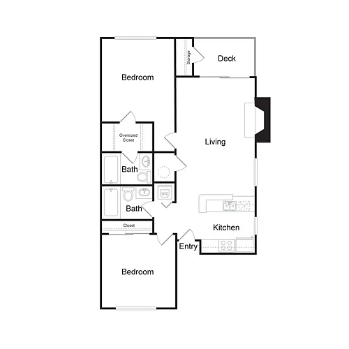 Floor plan Two Bedroom, Two Bathroom (930 sq ft)