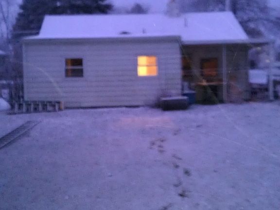 Rear of house in winter.