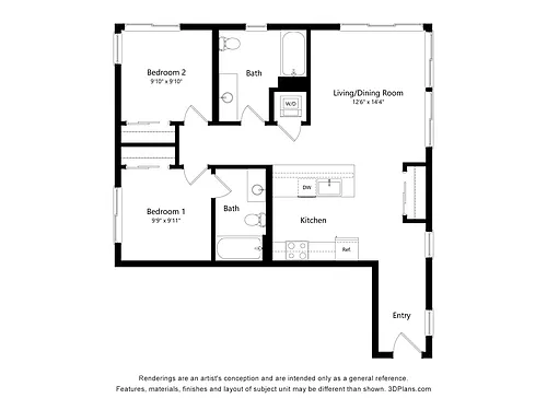 Floor plan 2 Bed 2 Bath A