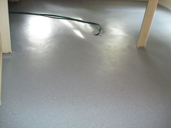 Freshly painted basement floor