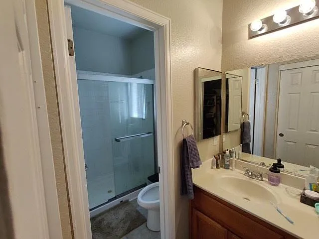Master bathroom with dual sinks