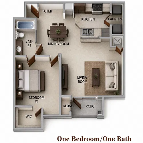 Floor plan 1 Bedroom | 1 Bath