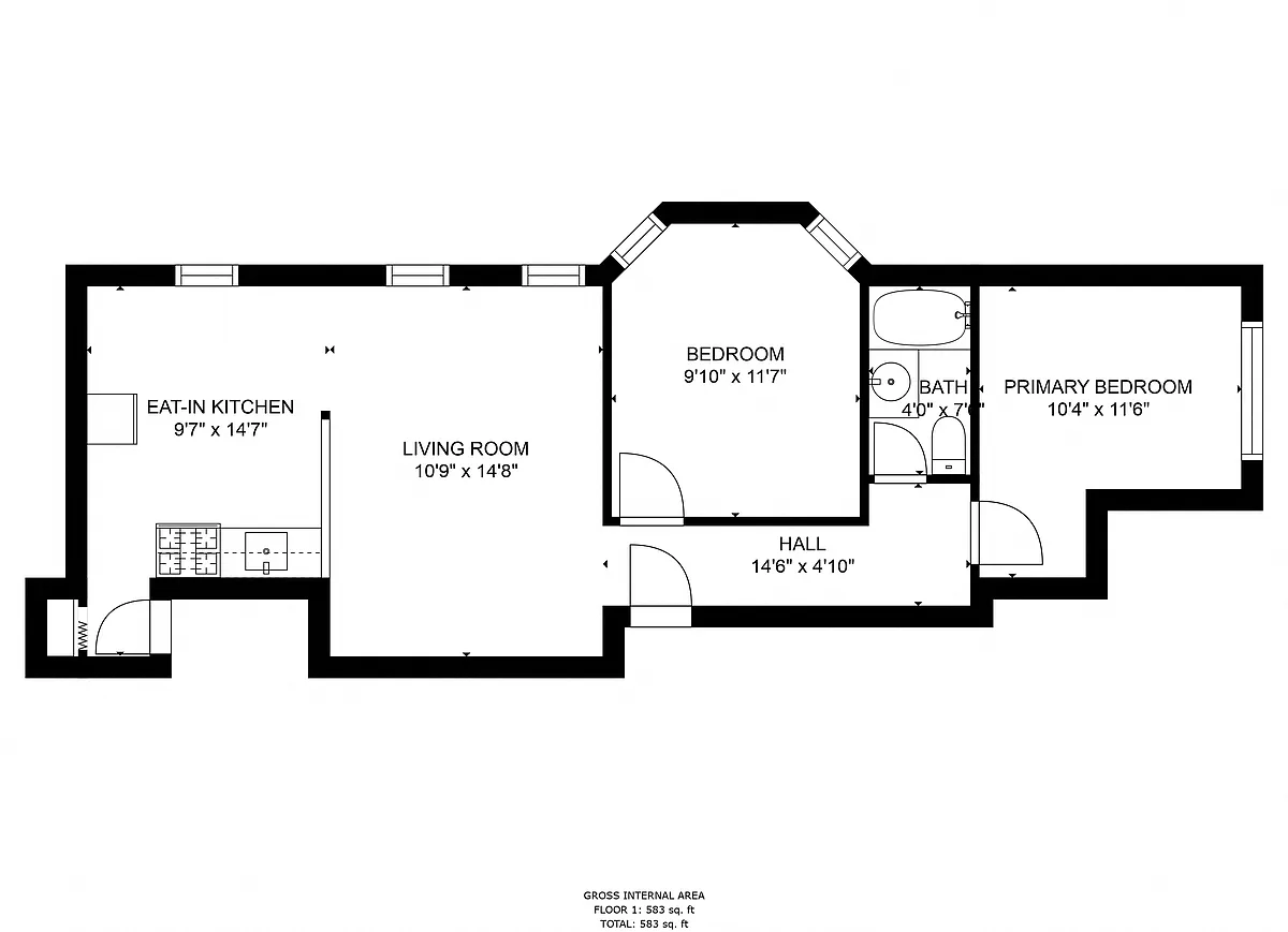 Floor plan Two Bedroom One Bath