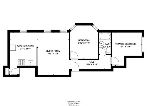 Floor plan Two Bedroom One Bath