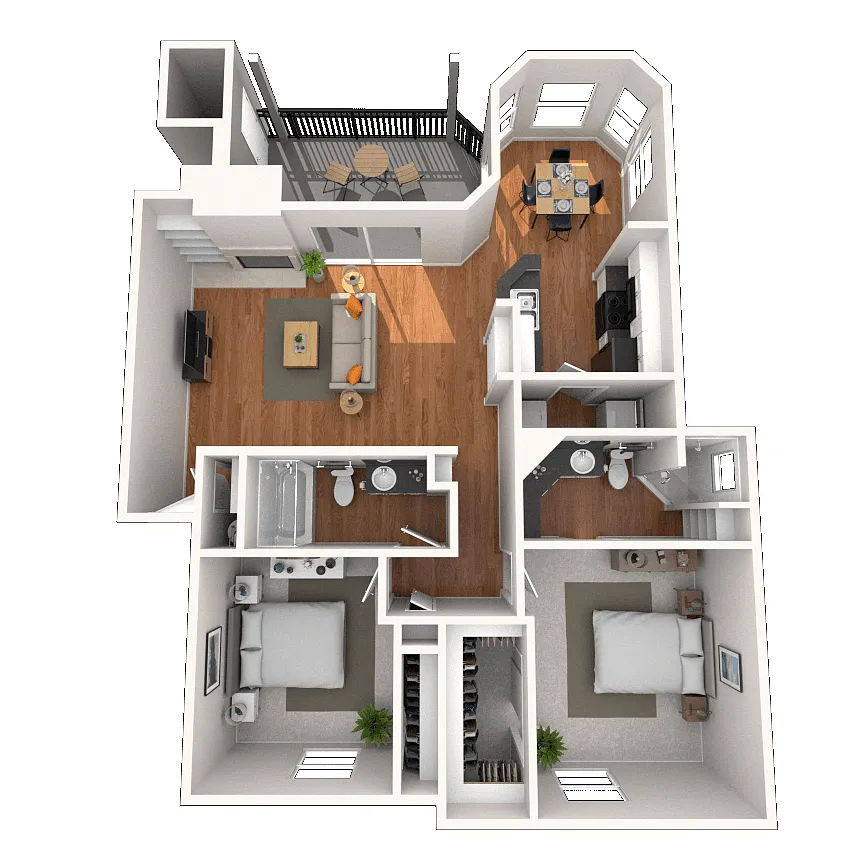 Floor plan Traditional 2x2 1052-1172 SF