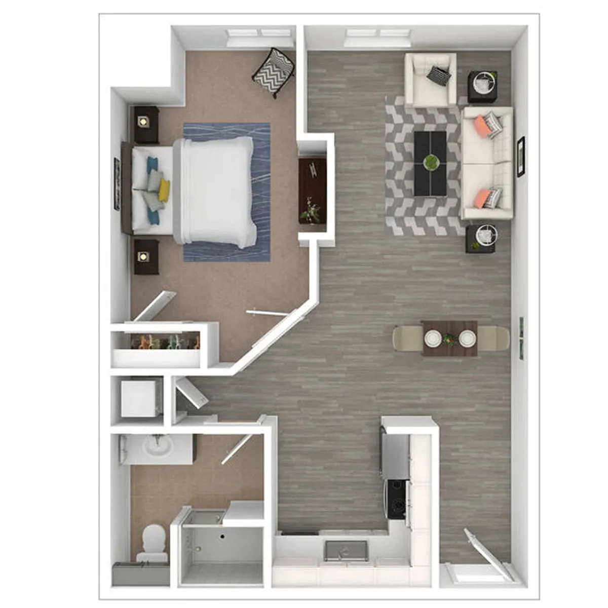 Floor plan 1 Bedroom, 1 Bathroom - 725 SF