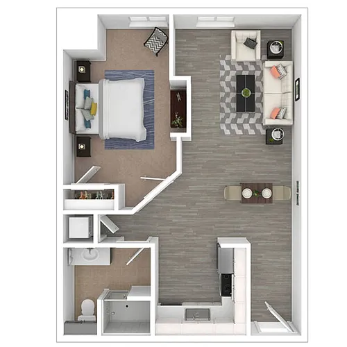 Floor plan 1 Bedroom, 1 Bathroom - 725 SF