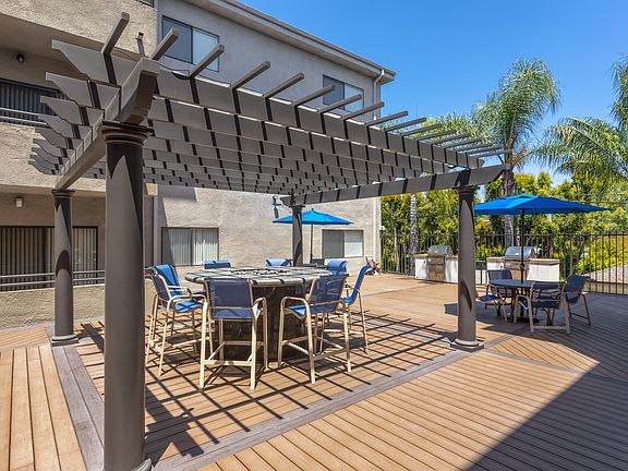 Apartments in Valley Village, CA - Outdoor Pergola with Fire Pit and Seating, Additional Seating Grilling Area