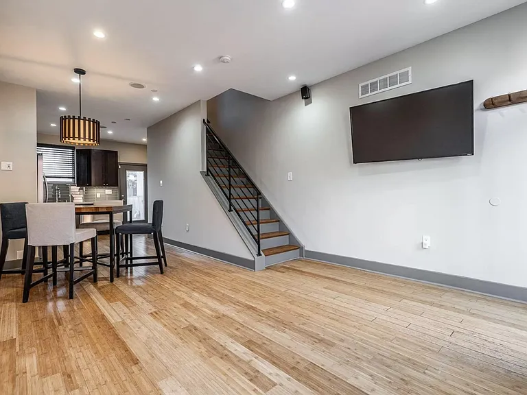 first floor living room dining room kitchen open concept