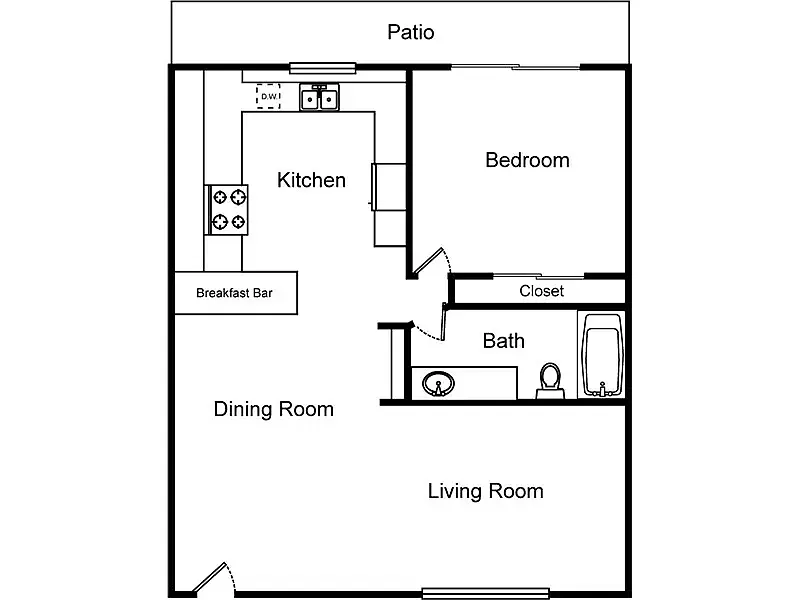 Floor plan 1 Bedroom 1 Bathroom (Southside)