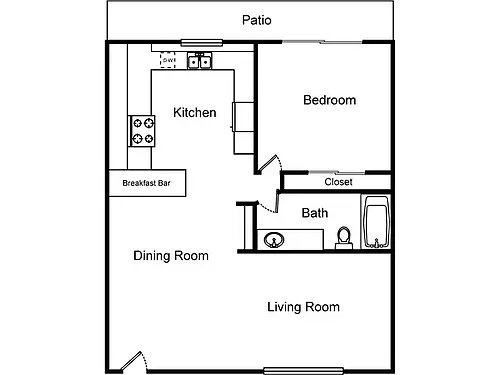 Floor plan 1 Bedroom 1 Bathroom (Southside)