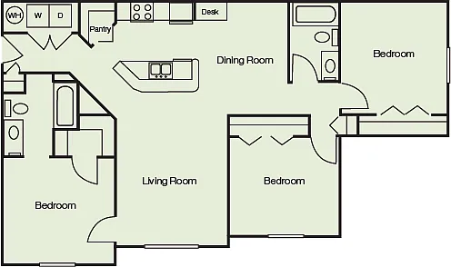 Floor plan 3 Bed - 2 Bath