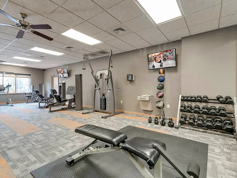 Get your workout on with our 24-hour fitness center, complete with free weights, weightlifting machines and cardio equipment.