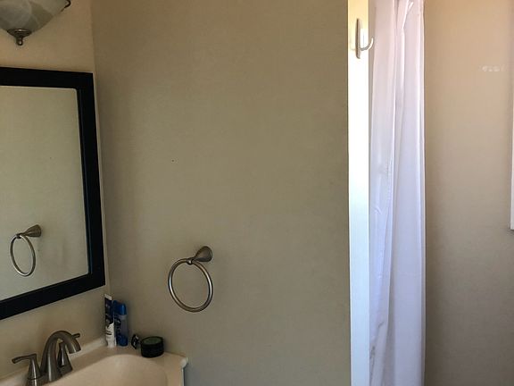 Bathroom with shower - again, a great window view.