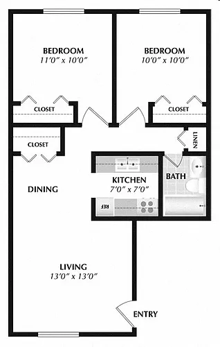Floor plan Two Bedroom One Bath
