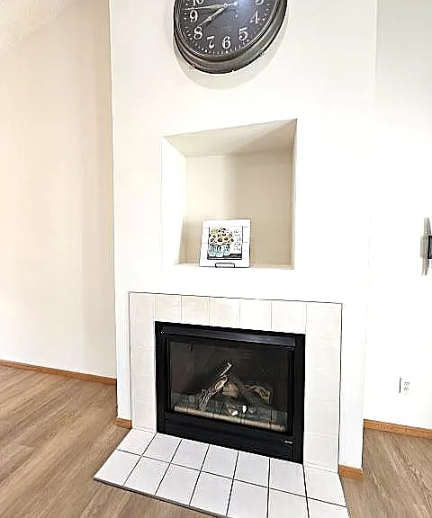 Close up view of fireplace and area.