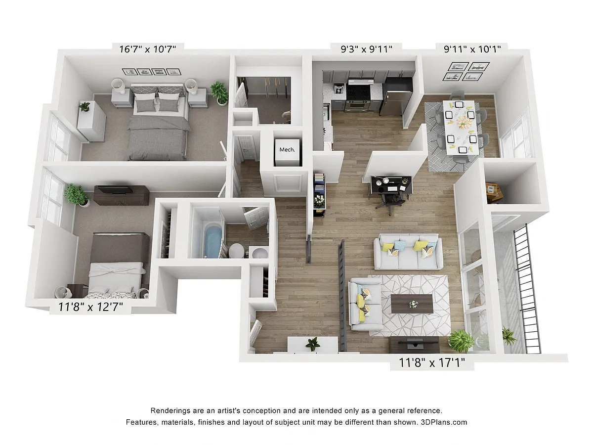 Floor plan C - 2BR 1BA (990sf)