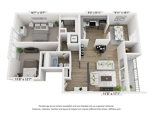 Floor plan C - 2BR 1BA (990sf)