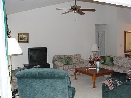 Vaulted great room with fireplace