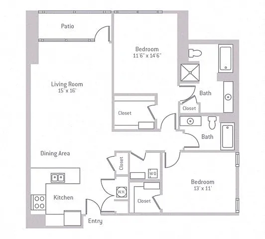 Floor plan 2E w/ Balcony