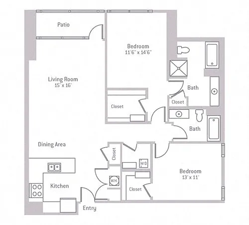Floor plan 2E w/ Balcony