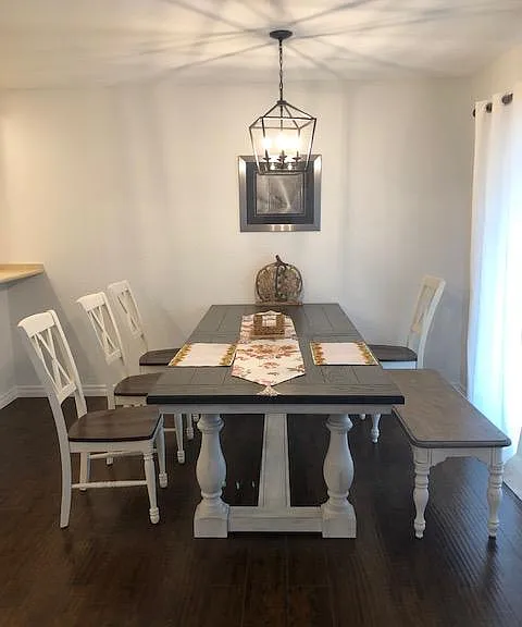 Common area. Dining table with six seats.