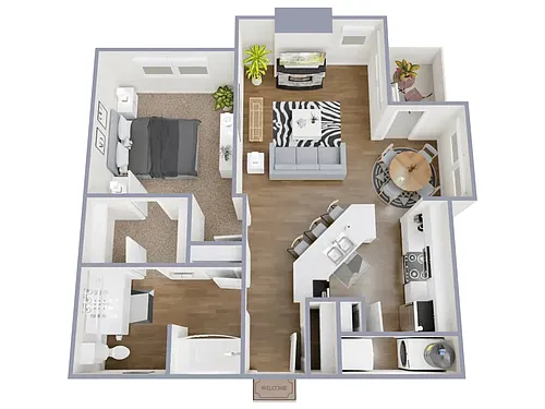 Floor plan 1 Bed, 1 Bath C Upgraded