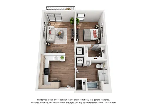 Floor plan One Bedroom A1