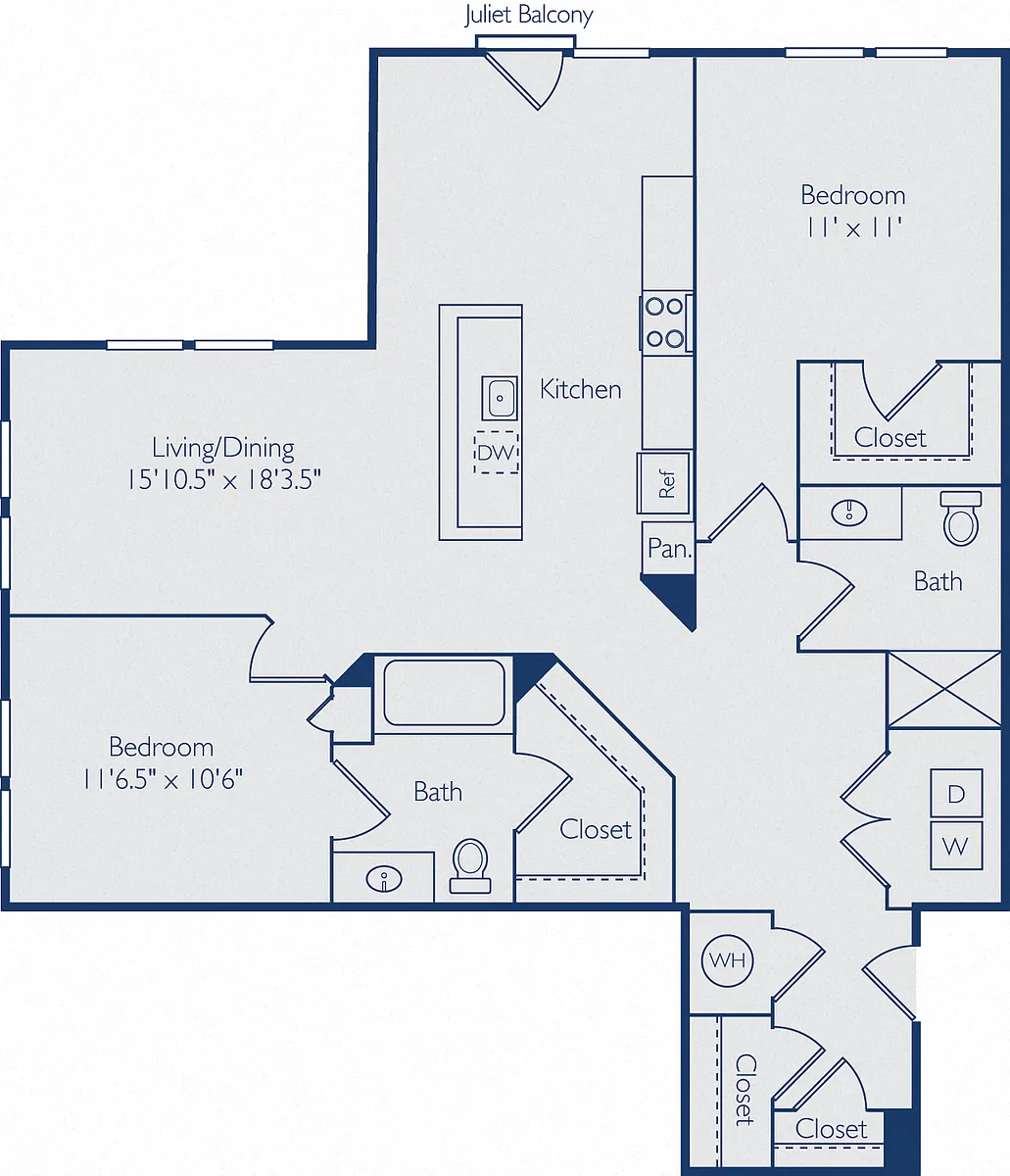 Floor plan 2 Bed 2 Bath B2K