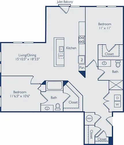 Floor plan 2 Bed 2 Bath B2K