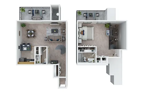 Floor plan 1 Bed 1.5 Bath Spiral Loft 2A
