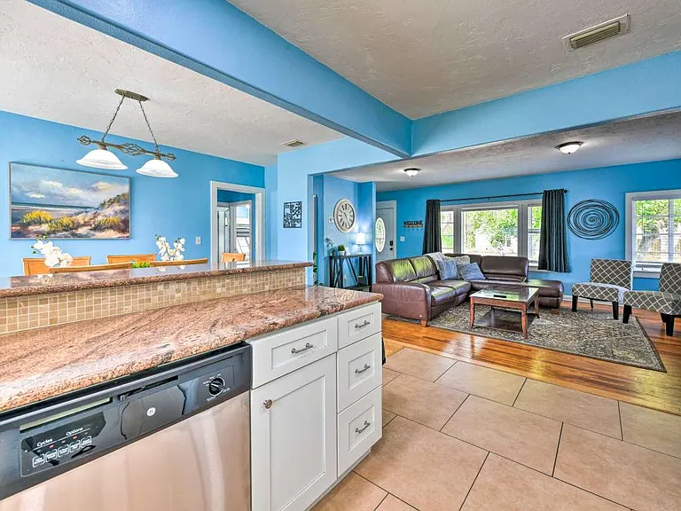 Kitchen looking into living room