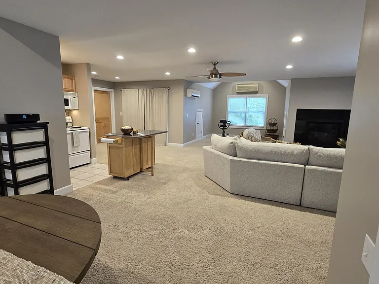 View from dining area. Dining chairs not shown and will be delivered soon.