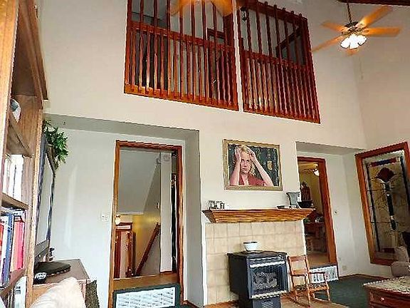 Living Room. Wood burning stove in living area.