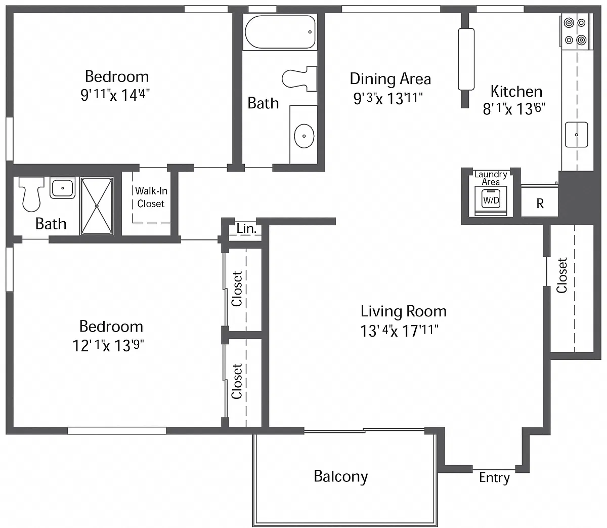 Floor plan 2BR 2BA (1040sf)
