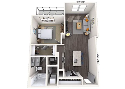 Floor plan Traditional 1x1 717 SF