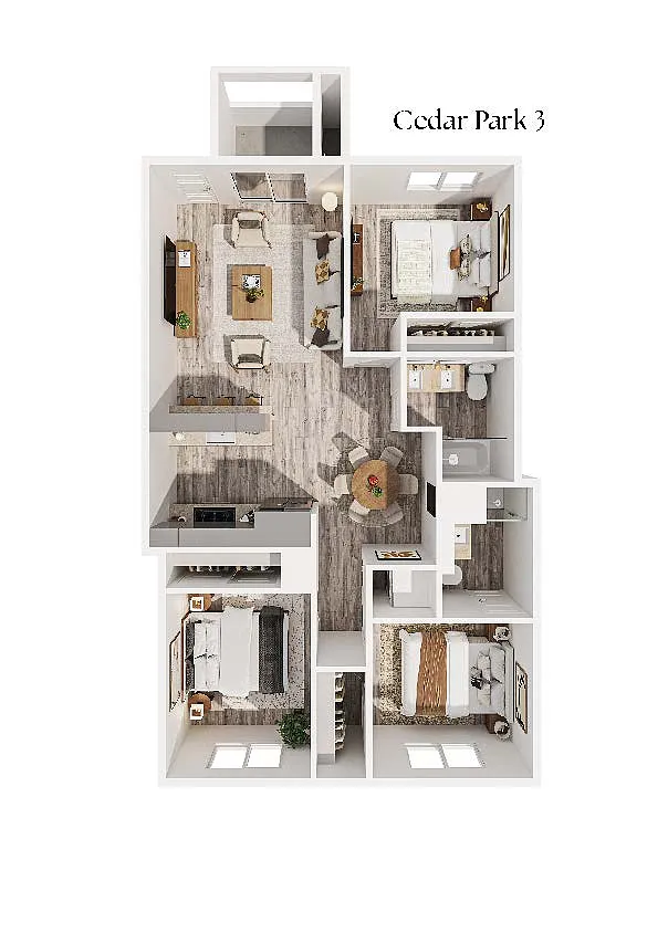 Floor plan 3 Bed 2 Bath Apartment Cedar Park III