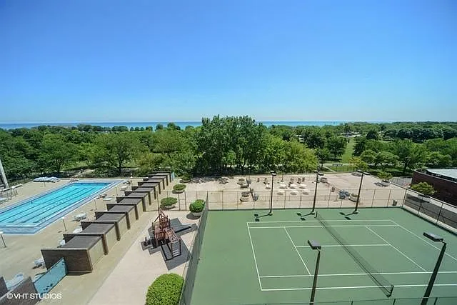 5455 Pool, 5445 Sheridan Tennis Court, Playground, and Grilling Area.