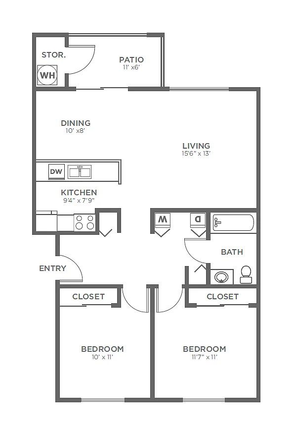 Floor plan 2 Bed, 1 Bath B5
