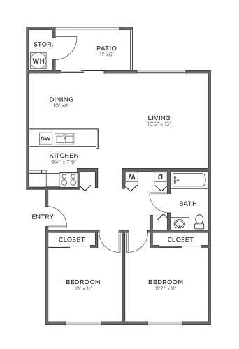 Floor plan 2 Bed, 1 Bath B5